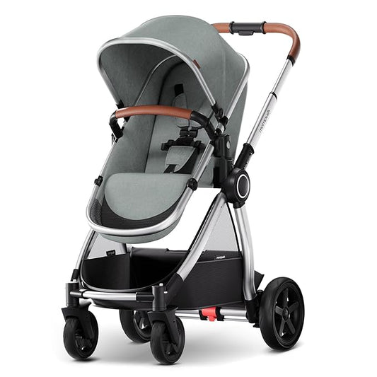 Mompush Ultimate2 Baby Stroller, Premium Convertible Full-Size Stroller for Toddler, Reversible Seat with One Hand Recline Adjustment, Car Seat Adapter Included-BubblyBeeBaby