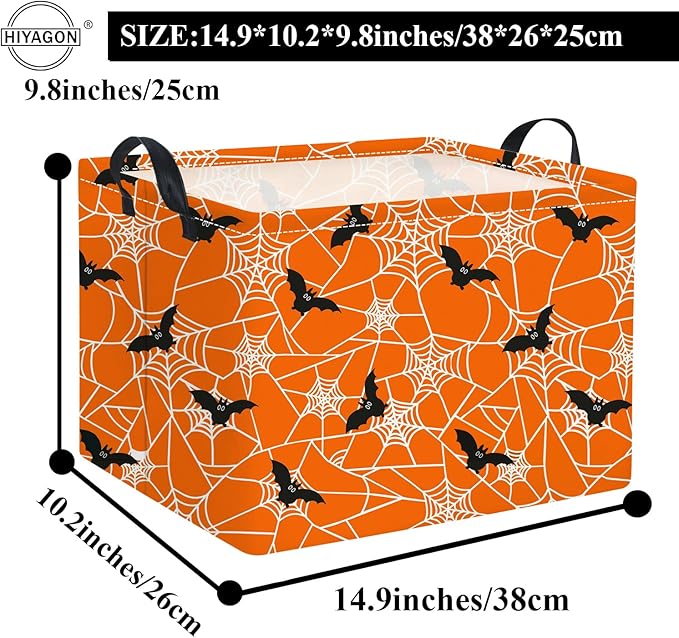 HIYAGON Rectangular Halloween Basket for Boys and Girls Kids Trick or Treat Pumpkin Basket for Halloween Parties Cute Storage Bin Organizer Box Room Decor(Bat spider web)-BubblyBeeBaby