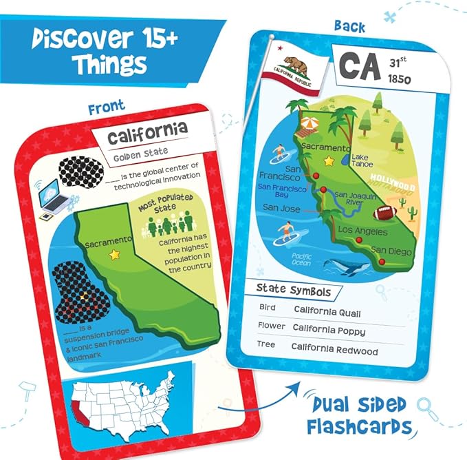 Imagimake Mapology USA Flash Cards | Learn United States Along with Flags and State Shapes | Ages 8-12 | Foam Jigsaw Puzzle, Fun Facts, Educational Toy for Kids | Gift for Christmas and Birthdays-BubblyBeeBaby
