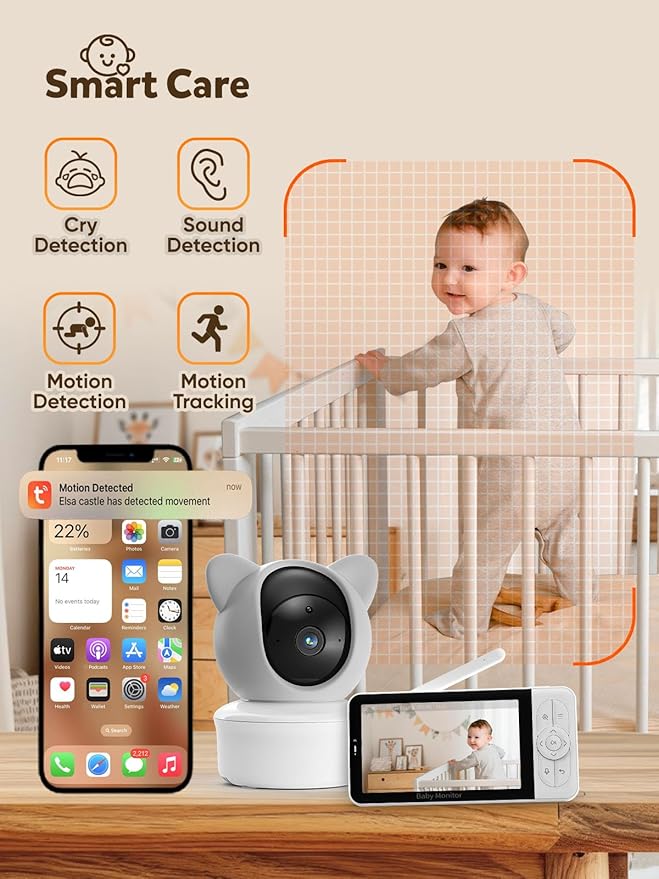 iFamily WiFi Baby Monitor with App – Smartphone Baby Monitor with 5" HD Monitor & 2K Camera, Night Vision, 2-Way Talk, Motion Tracking&Alerts, Temp Sensor, Lullabies,Secure WiFi Lock-BubblyBeeBaby