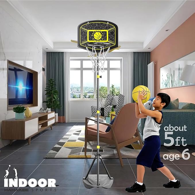 Kids Basketball Hoop Indoor Outdoor Portable Adjustable Height 3.6ft-6.2ft Toddler Basketball Hoop for Kids Boys Girls Age 3 4 5 6 7 8 Little Kids Basketball Goal Backyard Sports Toy Game Gifts-BubblyBeeBaby