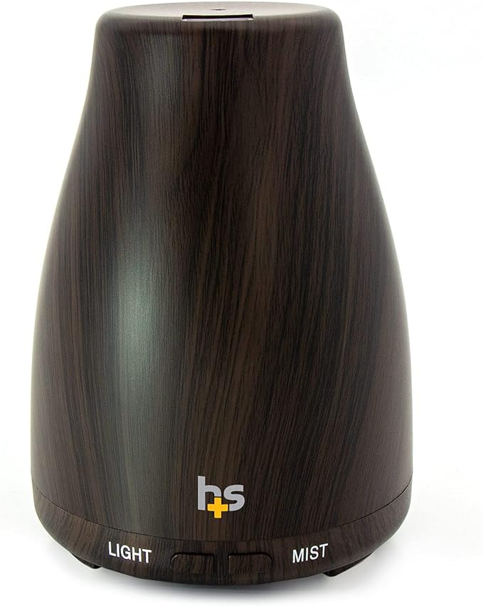 HealthSmart Essential Oil Diffuser, Cool Mist Humidifier and Aromatherapy Diffuser with 150ML Tank Ideal for Small Rooms, Adjustable Timer and Mist Mode, Wood Grain Brown-BubblyBeeBaby