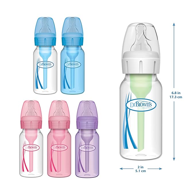 Dr. Brown's Natural Flow Anti-Colic Options+ Narrow Baby Bottle, 4 oz/120 mL, with Level 1 Slow Flow Nipple, Pink, 0m+, 4 Pack-BubblyBeeBaby