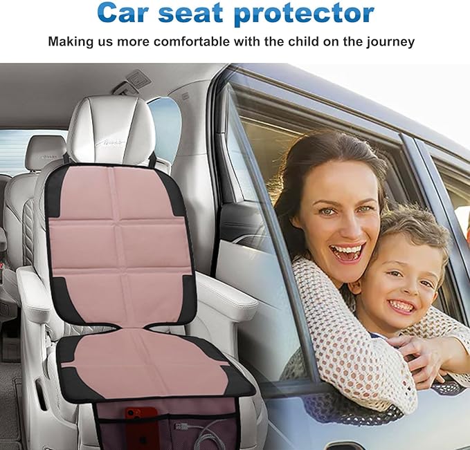 Car Seat Protector for Child, 2 Pack Baby Covers with Mesh Pockets & Non-Slip Backing 600D Durable Under Seat for Back (Rose Gold, Standard)-BubblyBeeBaby