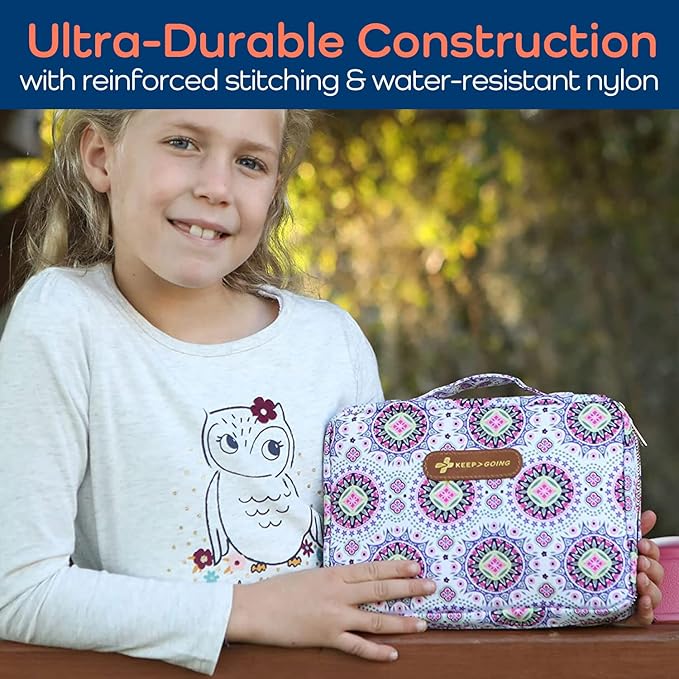 KeepGoing Large Home First Aid Kit for Kids – 270 Pc. for Car, Home, Dorm, & Boat with Latex-Free Bandages – 10 x 7 x 3.5 in. Travel First Aid Kit (Boho)-BubblyBeeBaby