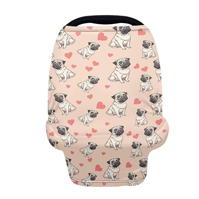 Binienty Cute Bulldog Print Baby Car Seat Canopy Cover Multi Use Nursing Cover for Newborn Boys Girls Soft Breathable Newborn Carrier/Stroller/Shopping Car-BubblyBeeBaby