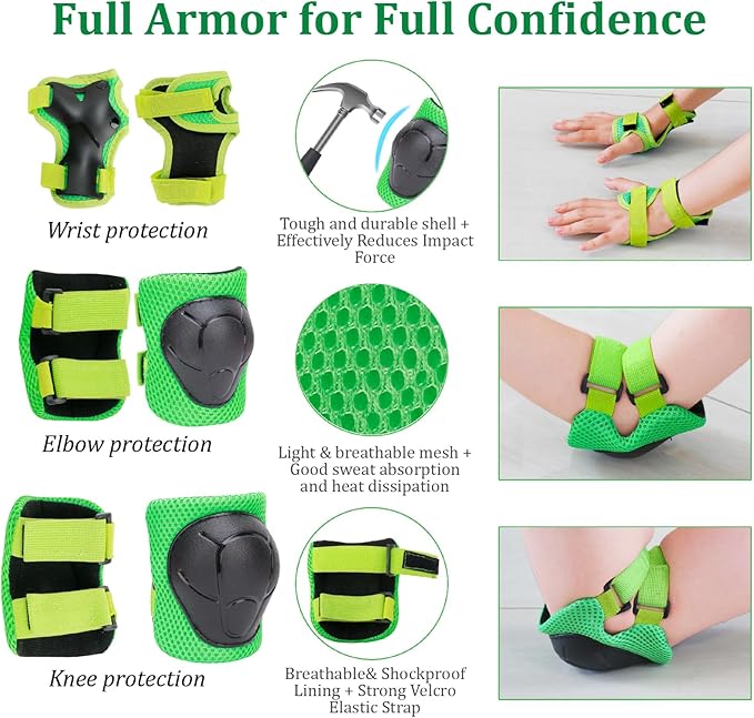 KAMUGO Kids Adjustable Helmet, with Sports Protective Gear Set Knee Elbow Wrist Pads for Toddler Age 2-8 Boys Girls, Bike Skateboard Hoverboard Scooter Rollerblading Helmet Set-BubblyBeeBaby