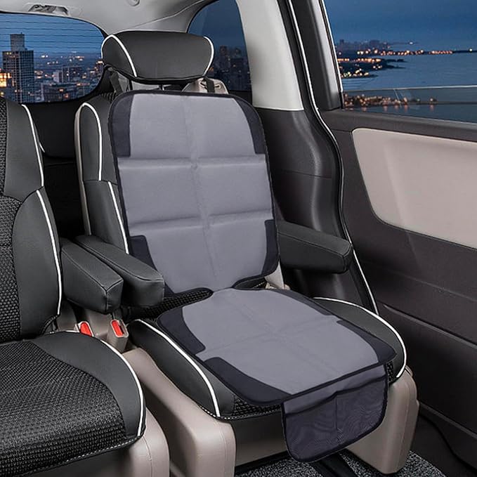 Car Seat Protector 2 Pack Baby Car Seat Covers with Mesh Pockets & Non-Slip Backing 600D Durable Seat Protector Under Baby Car Seat (Gray, Standard)-BubblyBeeBaby