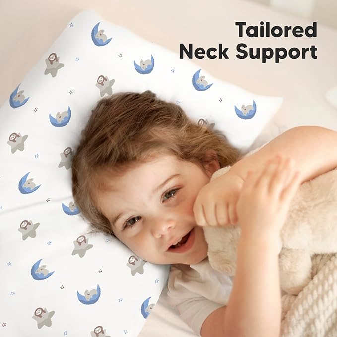 KeaBabies Toddler Pillow with Pillowcase, Jumbo 14X20 - Soft Organic Cotton Toddler Pillows for Sleeping - Machine Washable - Perfect for Travel, Toddler Bed Set (Space Drift)-BubblyBeeBaby