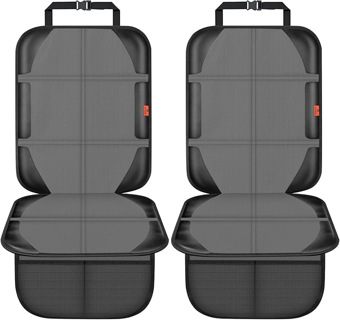 Car Seat Protector,2 Pack Automotive Seat Protectors Baby Carseat Pad Waterproof & Durable 600D Fabric for Child Baby Car Seat Mat Vehicle Pet Cover 2 Storage Pockets (2 Pack Gray)-BubblyBeeBaby