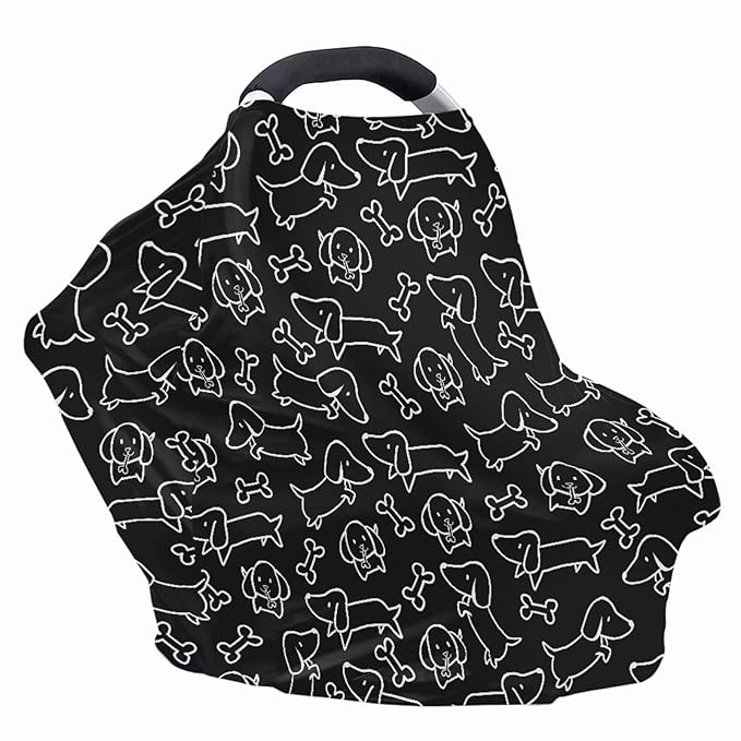 Binienty Dachshund Print Car Seat Cover for Babies Multi Use Nursing Cover for Newborn Boys Girls Soft Breathable Newborn Carrier/Stroller/Shopping Car-BubblyBeeBaby