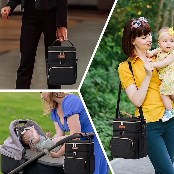 Insulated Breastmilk Cooler Bag with Ice Pack - Holds 6x9oz Bottles, Leakproof Double Layer, Baby Bottle Cooler Bag with Adjustable Strap for Nursing Moms, Daycare & Travel-BubblyBeeBaby