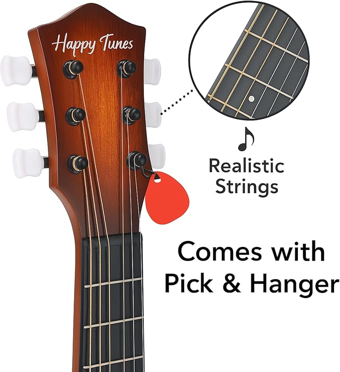 23" Acoustic Guitar, Kids 6 String Toy Guitar - Realistic Steel Strings - Beginner Practice First Musical Instrument for Children, Toddlers (Cherry Sunburst)-BubblyBeeBaby