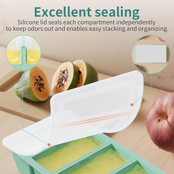 Silicone Freezer Tray for Sauce Cube: GGOW Silicone Freezing Tray for Soup Storage - Freeze 250mL 125mL Souped Broth Portion-BubblyBeeBaby