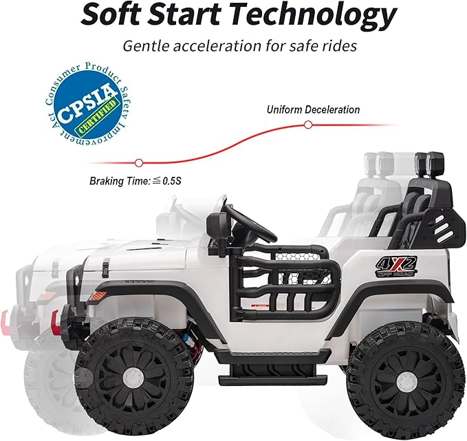 2 Seater Ride on Car Truck, 12V Kids Electric Ride on Toy for Big Kids Age 3-8 w/Remote Control- White-BubblyBeeBaby