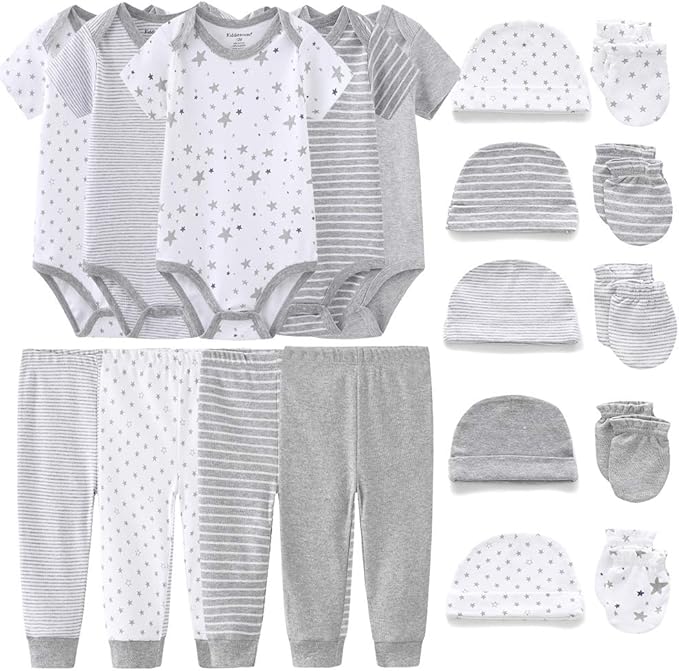 Kiddiezoom Unisex Baby Layette Essentials Giftset Clothing Set 19-Piece For Newborn Baby-BubblyBeeBaby