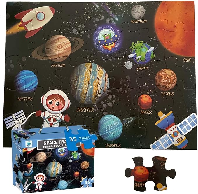 Jumbo Floor Puzzle for Kids, Large Jigsaw Puzzles 35 Piece for Kids Ages 3-5,Preschool Learning & Education Toys, Gifts for 4-8 Year Old Boys and Girls (Solar System Planet)-BubblyBeeBaby