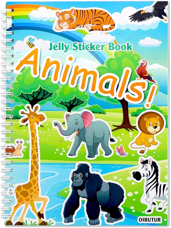 Jelly Sticker Book for Kids 2-4 Travel Essentials, Reusable Sticker Book + 8 Scenes + 2 Matching Games + 51 Large Animal Stickers for 1-3 Toddler Activities (Animals)-BubblyBeeBaby
