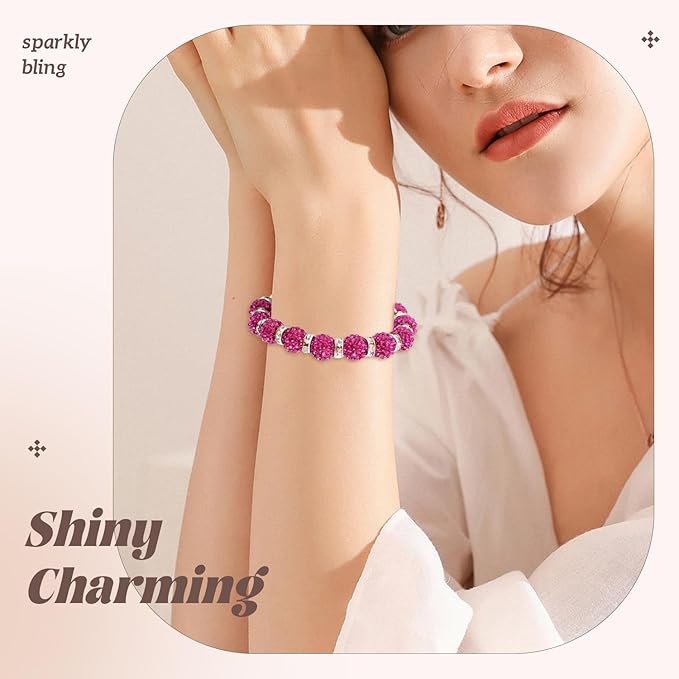 160pcs 10mm Rhinestone Beads for Jewelry Making, Fuchsia Shiny Round Disco Ball Beads Bulk, Sparkle Crystal Clay Christmas for Bracelet Baseball Necklace Earring Crafting and DIY-BubblyBeeBaby