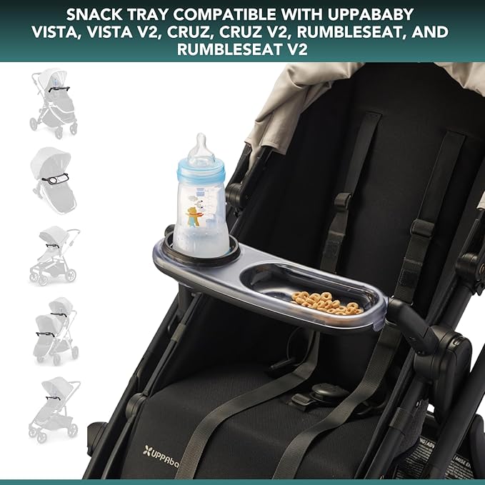 Snack Tray Fits for UPPAbaby Vista V2, Vista, Cruz, Cruz V2, RumbleSeat, RumbleSeat V2, Snack Tray with Cup Holder, Dishwasher Safe, Quick Attachment, Folds with Stroller, Stroller Accessories-BubblyBeeBaby