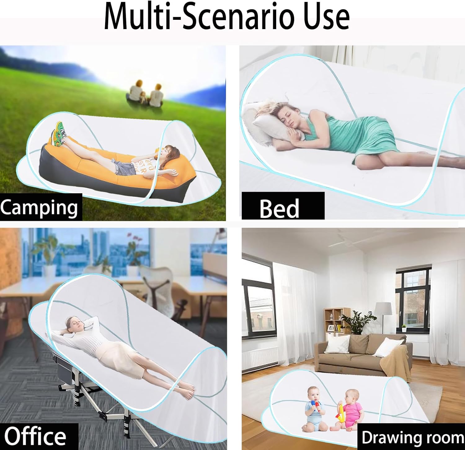 CMINGJ Large Pop Up Mosquito Tent, Portable Foldable Mosquito Net for Bed Camping Travel Patio (78 * 31 * 22inch) (Blue Fixed Size)