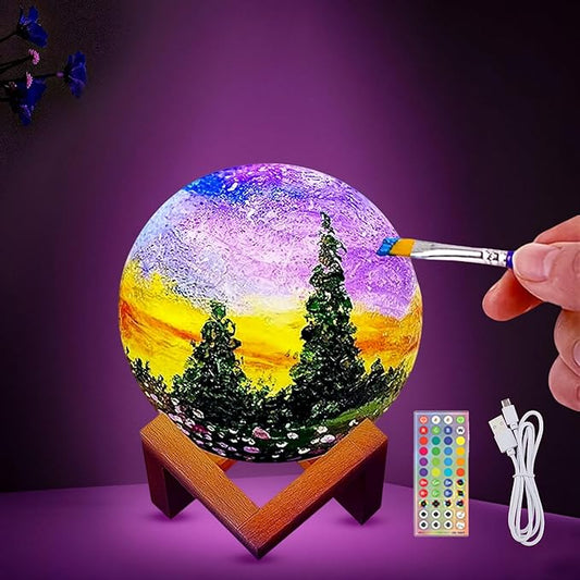 HOLA Paint Your Own Moon Lamp Kit, 2025 Update USB Rechargeable Remote Control, DIY Arts Supplies and Crafts Kit, Ages 6 7 8 9 10 11 12 13 Year Old Girls Boys Kids Birthday Gifts-BubblyBeeBaby