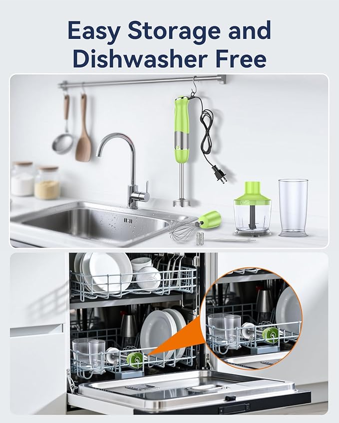 Immersion Blender Handheld 1000W 5 in 1 Corded Stick Hand Blender Kitchen with 12 Speed, BPA-Free, Mixing Beaker, Chopper, Whisk, Milk Frother, Perfect Emulsifier for Soup, Baby Food, Sauce, Puree-BubblyBeeBaby