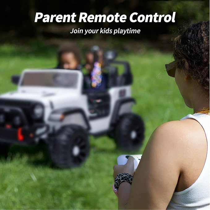 2 Seater Ride on Toy Car for Kids, 24V 4x4 Ride-on Truck Kids Electric Car w/Remote Control, 4x200W Motors - White-BubblyBeeBaby