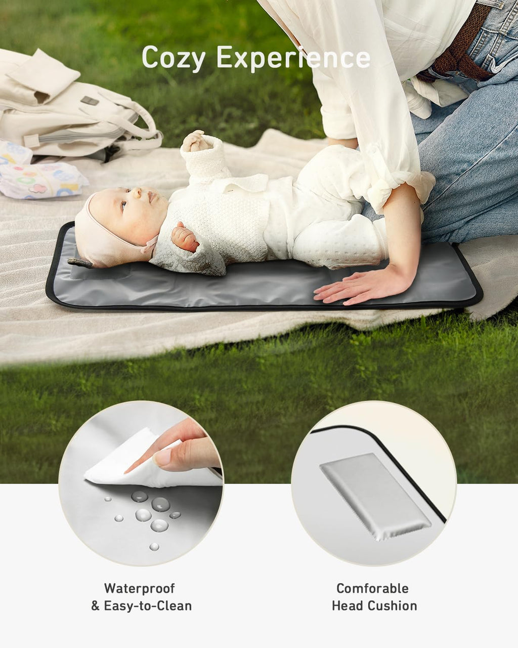 Babebay Portable Diaper Changing Pad, Waterproof Foldable Travel Changing Mat for Baby Boy Girl, Lightweight Travel Changing Station, Boho Geometric Pattern