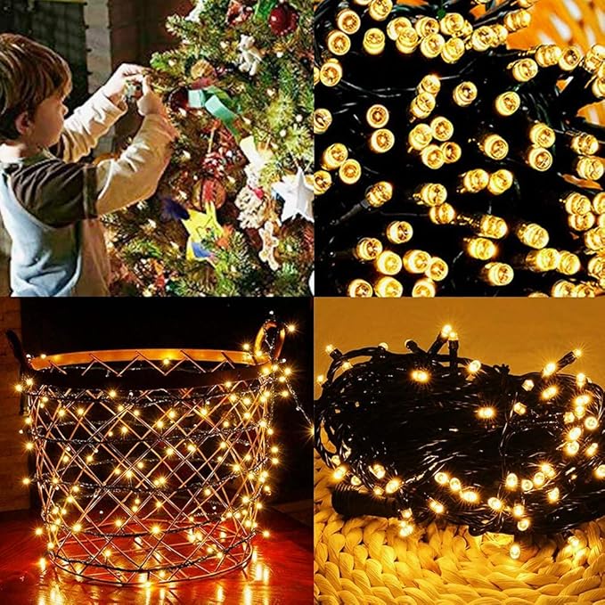Home Lighting 66ft Christmas Decorative Mini Lights, 200 LED Green Wire Fairy Starry String Lights Plug in, 8 Lighting Modes, for Indoor Outdoor Xmas Tree Wedding Party Decoration (Warm White)-BubblyBeeBaby
