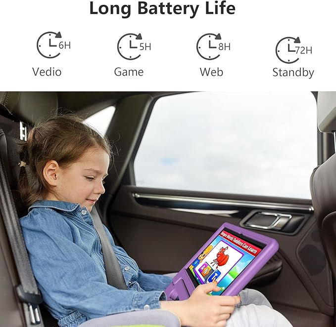 JREN Tablet for Kids｜10 Inch Kids Tablet Android 14｜Octa-core｜64GB｜WiFi ｜Bluetooth｜Parental Control｜Children Content｜Children Toddler Purple-BubblyBeeBaby