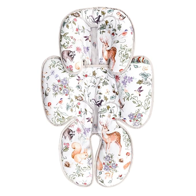 2 in 1 Infant Car Seat Insert, Car Seat Head Support Baby Girls Boys, Soft Newborn Carseat Insert Cushion, Perfect for Carseats, Strollers, Swings (Gray Animals)-BubblyBeeBaby