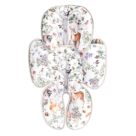 2 in 1 Infant Car Seat Insert, Car Seat Head Support Baby Girls Boys, Soft Newborn Carseat Insert Cushion, Perfect for Carseats, Strollers, Swings (Gray Animals)-BubblyBeeBaby