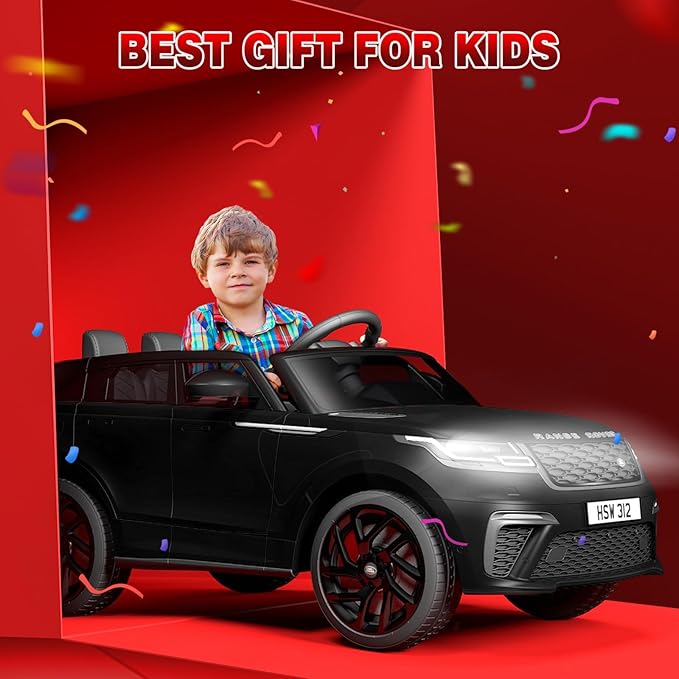 Hetoy Kids Ride On Car with Remote, Licensed Land Rover Kids Electric Car, Ride On Toys for Kids 3-8 with Mp3 Player, Rocking, Pull Rod, Black-BubblyBeeBaby