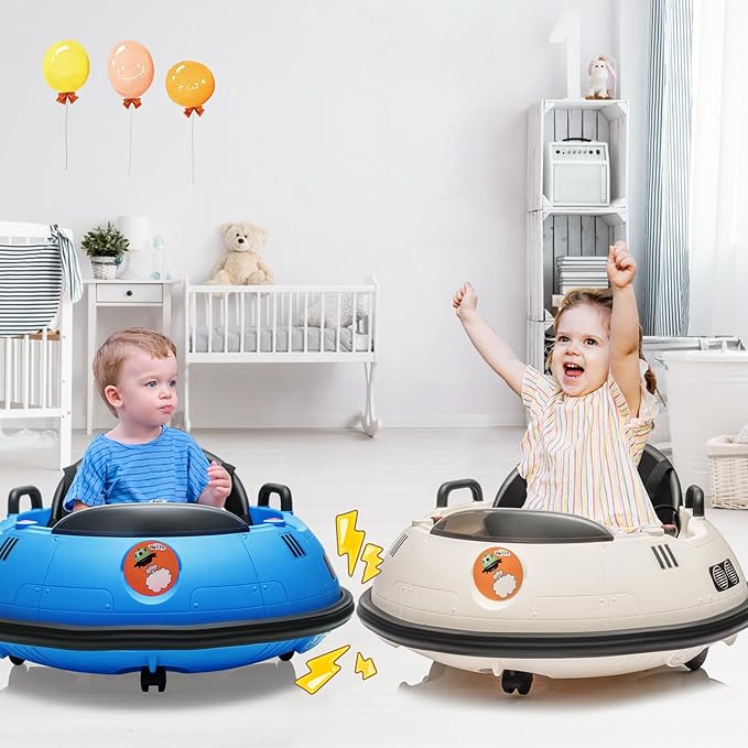 12V Electric Ride on Bumper Car for Toddlers, Kids Bumper Car with Remote Control, LED Lights & 360 Degree Spin, Indoor and Outdoor for 18+ Months Kids (Blue)-BubblyBeeBaby