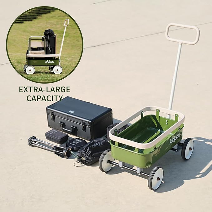 kidpop PULA-Wild 3-in-1 Kids' Pull-Along Wagon Toddlers Push Walker for 2.5-8, Removable Wooden Cover and Adjustable Handlebar, Birthday Gifts Max Weight 33 lbs (Grey)-BubblyBeeBaby