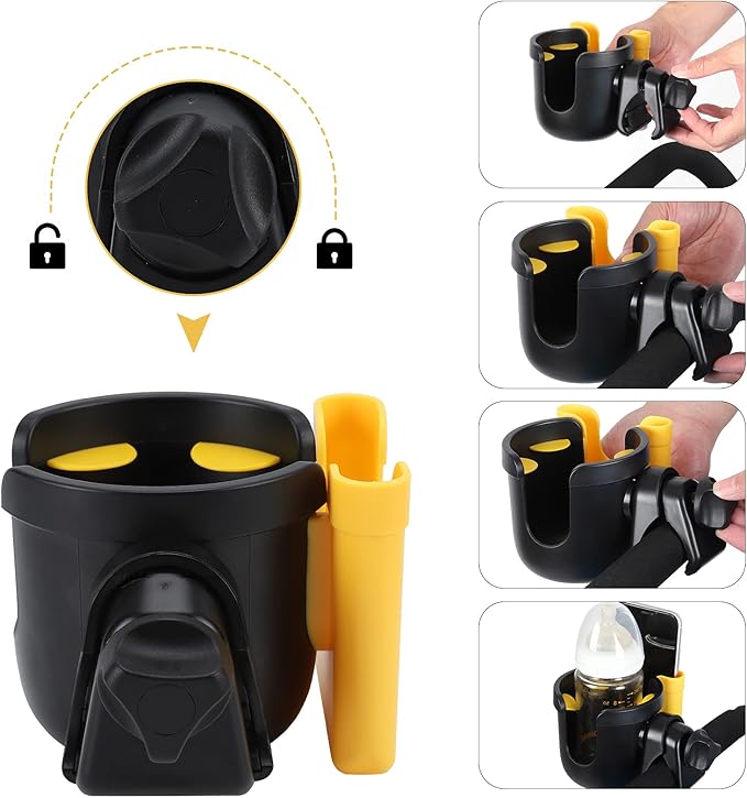 Accmor Stroller Cup Holder with Phone Holder, Bike Cup Holder, Universal Cup Holder for Uppababy Nuna Doona Strollers, 2-in-1 Cup Phone Holder for Stroller, Bike, Wheelchair, Walker, Scooter-BubblyBeeBaby