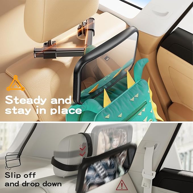 Baby Car Mirror for Baby Hook Clip Design Never Shake Baby Mirror for Car Seat Mirror Rear Facing Newborn Essentials Easy Install Back Seat Mirrors for Car Clear View ShatterProof Crash Tested-BubblyBeeBaby