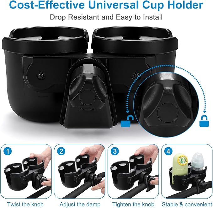 Accmor Stroller Cup Holder, Bike Cup Holder, Universal Cup Holder for Uppababy Nuna Doona Strollers, 2-in-1 Cup Phone Holder for Stroller, Bike, Wheelchair, Walker, Scooter-BubblyBeeBaby