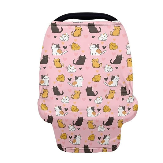 Binienty Baby Car Seat Covers - Cartoon Kitten Infant Carseat Canopy Multi-use Stretch Nursing Cover for Breastfeeding-BubblyBeeBaby