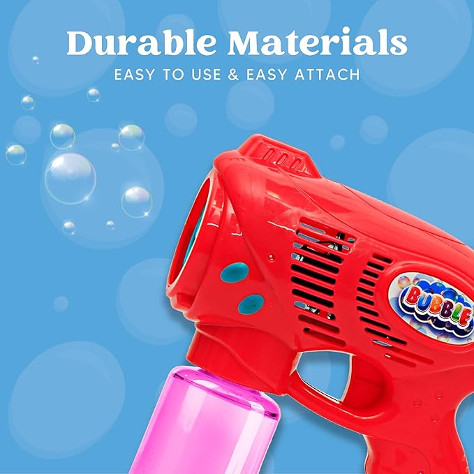 JOYIN 2 Bubble Guns with 2 Refill Solution (10 oz Total), Bubbles Maker, Blower, Machine Gun Blaster for Kids, Toddlers, Outdoors Activity, Party, Birthday Gift, Easter Toys (Blue+Red)-BubblyBeeBaby