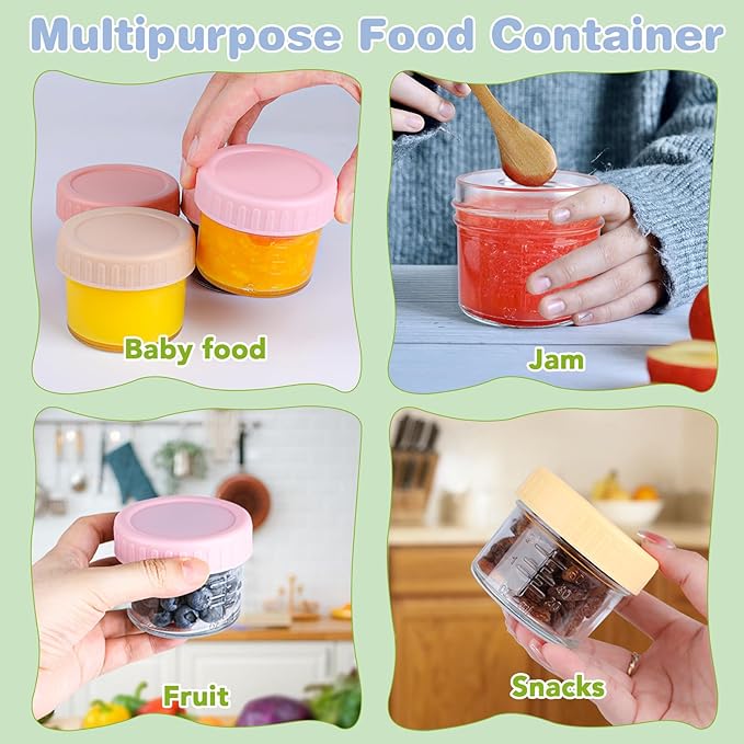 20 Pack Glass Baby Food Storage Containers, 4 oz Leakproof Baby Food Jars with Lids, Small Glass Food Containers for Infant Baby, Freezer & Microwave Safe, BPA Free-BubblyBeeBaby