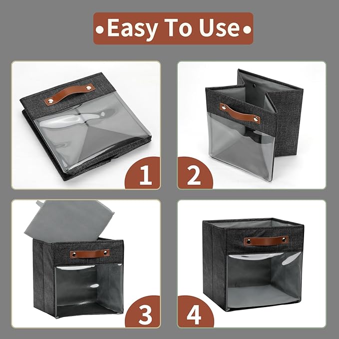 HNZIGE Fabric Cube Storage Bins 11 x 11, Collapsible Storage Cubes Bins for Storage Shelves,Foldable Cube Storage Bins for Storage, Cubby Closet Clear Bins for Storage Blanket(Prints Black 6PCS)-BubblyBeeBaby