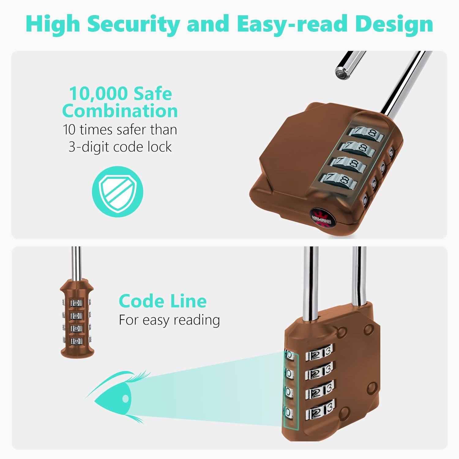 CL21MC 2.6 Inch Long Shackle Combination Lock, 4 Digit Combination Padlock Set Your own Combination for Gym Locker Lock, School, Gates, Doors, Toolbox, Hasps and Storage (Mocha Mousse (L) *1)