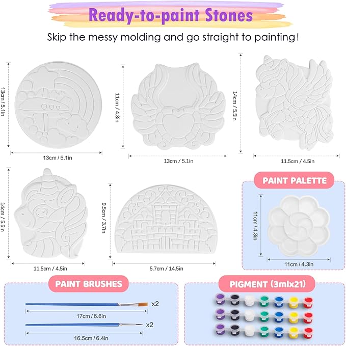 IFLOVE Paint Your Own Stepping Stones for Kids Craft Kits,Arts and Crafts for Kids Ages 4-8,5 Pack Painting Crafts for Girls Ages 8-12，Outdoor Toys Art Supplies Toddler Birthday Gift (Unicorn)-BubblyBeeBaby