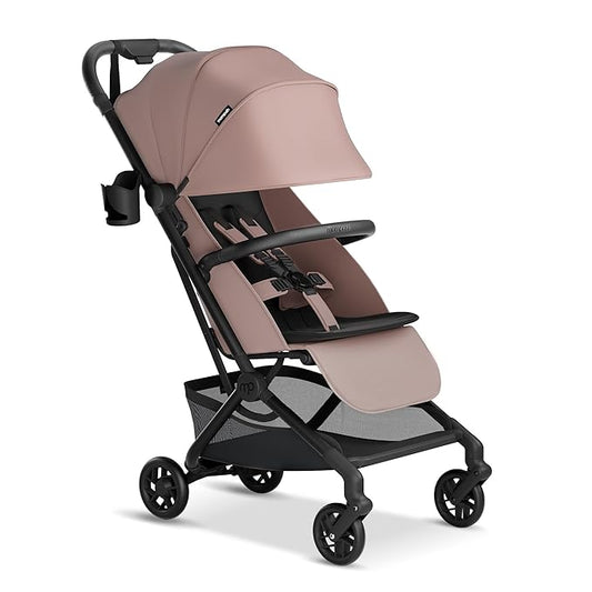 Mompush Velo Lightweight Travel Stroller – One-Hand Fold, Ultra-Compact & Airplane Friendly, Lie-Flat Recline Seat (from Birth to 50 lbs), Includes Cup Holder, Shoulder Strap, and Leather Bumper Bar-BubblyBeeBaby