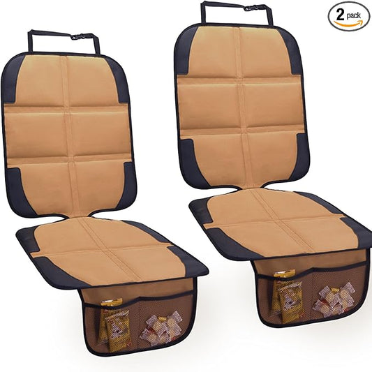 Car Seat Protector for Child Car Seat, 2 Pack Baby Car Seat Covers with Mesh Pockets & Non-Slip Backing 600D Durable Seat Protector (Brown, Standard)-BubblyBeeBaby