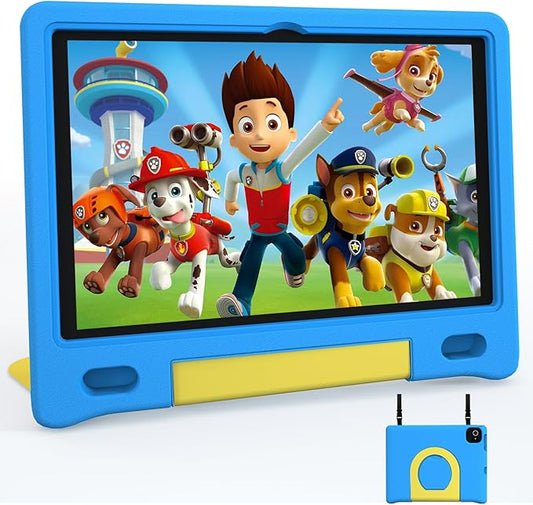 JREN Kids Table 10.1" ｜Android 14 Tablet for Kids｜64GB Storage｜Octa-Core｜WiFi ｜Cameras｜Parental Control｜Kids Content｜Case Included Great Gift for Children Ages 3-12 Years Old Blue-BubblyBeeBaby