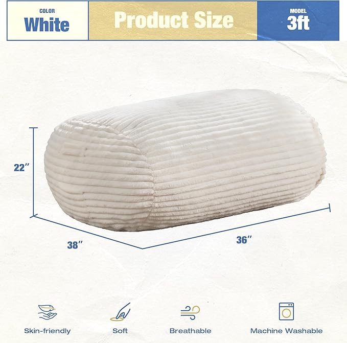 Hobestluk 3FT Bean Bag Chairs Adult Bean Bag with Portable Handle Comfy Large Bean Bag Chair with Removable Cover for Living Room Bedroom or Reading Nook (Stripe White, 3FT)-BubblyBeeBaby