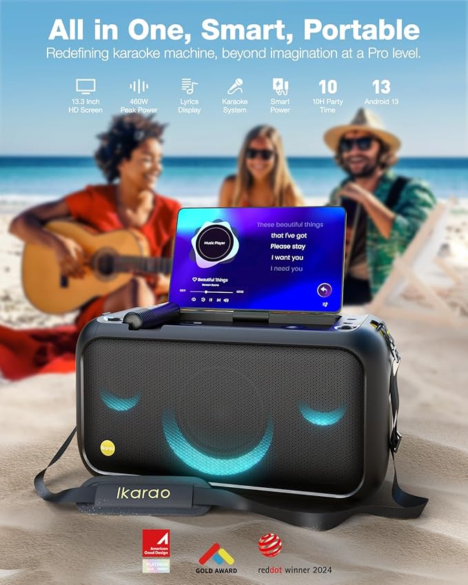 Karaoke Machine for Adults, with Lyrics Display Built-in 13.3" Screen, Truly All in One Karaoke Machine with 2 Wireless Microphone (Hidden & Self Charging), 460W Bluetooth Speaker for Party, TV-BubblyBeeBaby